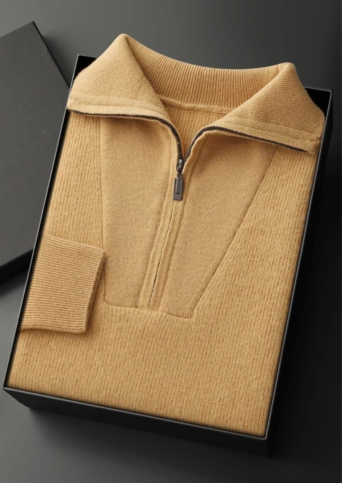 Premium Cashmere Ribbed Half-Zip Sweater, view 14