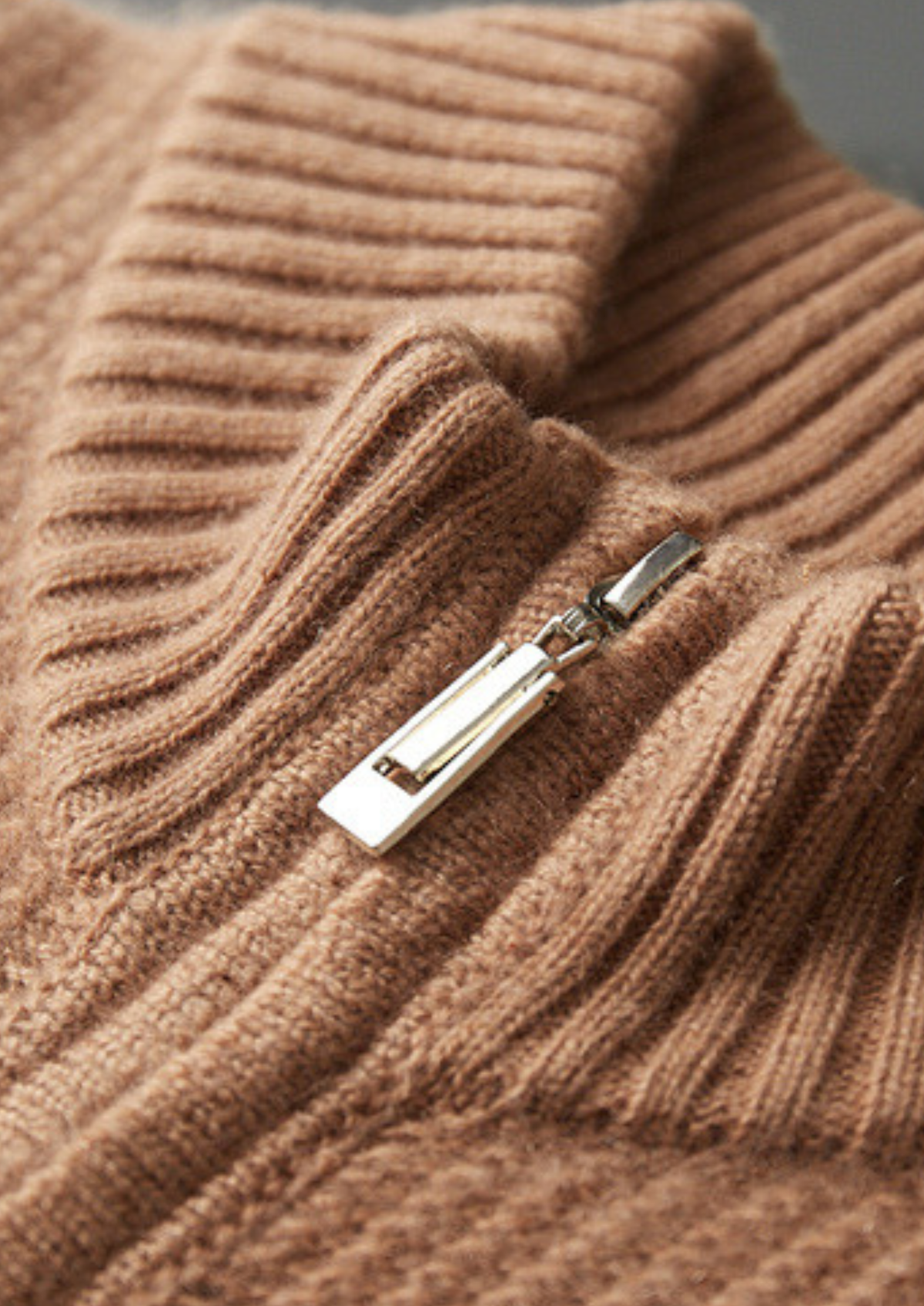 Pure Cashmere Mustard Ribbed Zip Cardigan, view 6