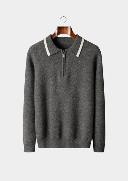 Pure Extra-Fine Merino Wool Contrast Zip Polo, view 1