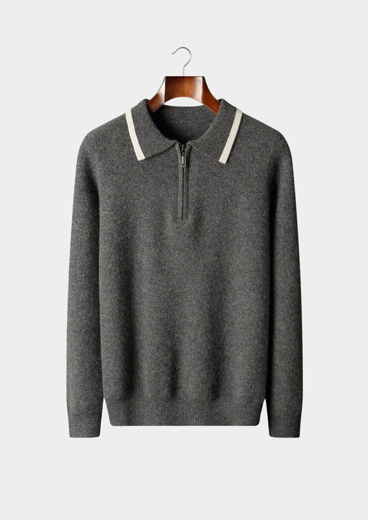 Pure Extra-Fine Merino Wool Contrast Zip Polo, view 1