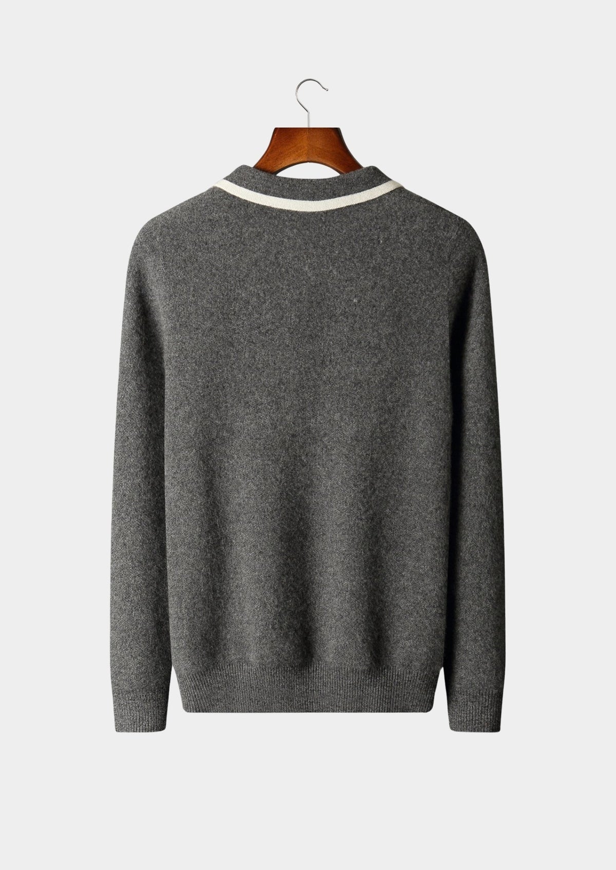Pure Extra-Fine Merino Wool Contrast Zip Polo, view 2