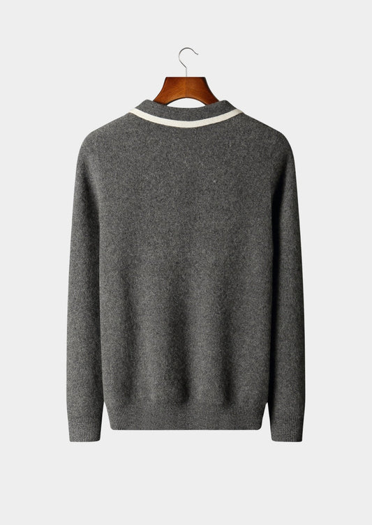 Pure Extra-Fine Merino Wool Contrast Zip Polo, view 2