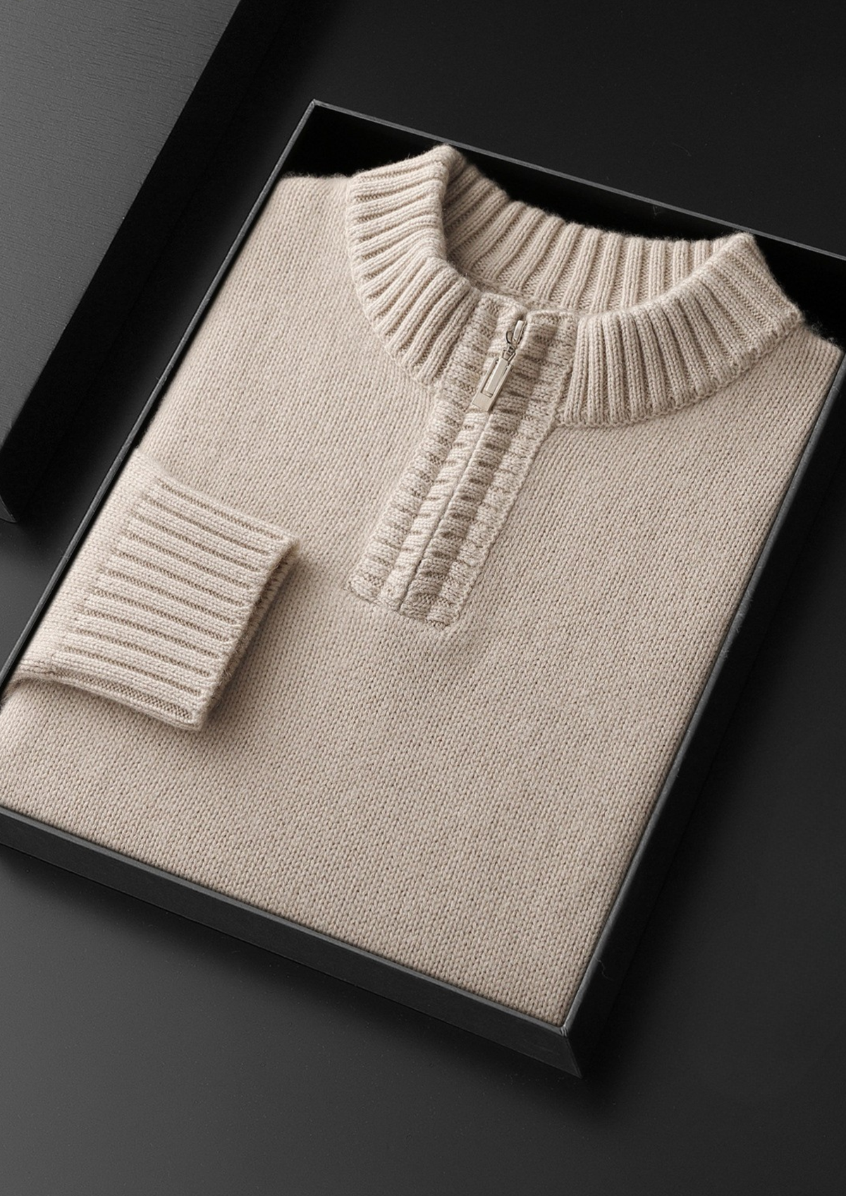 Pure Cashmere Off White Half Zip Sweater, view 3