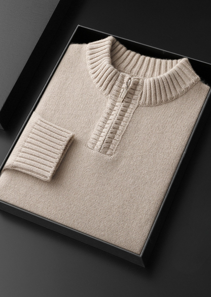 Pure Cashmere Off White Half Zip Sweater, view 3