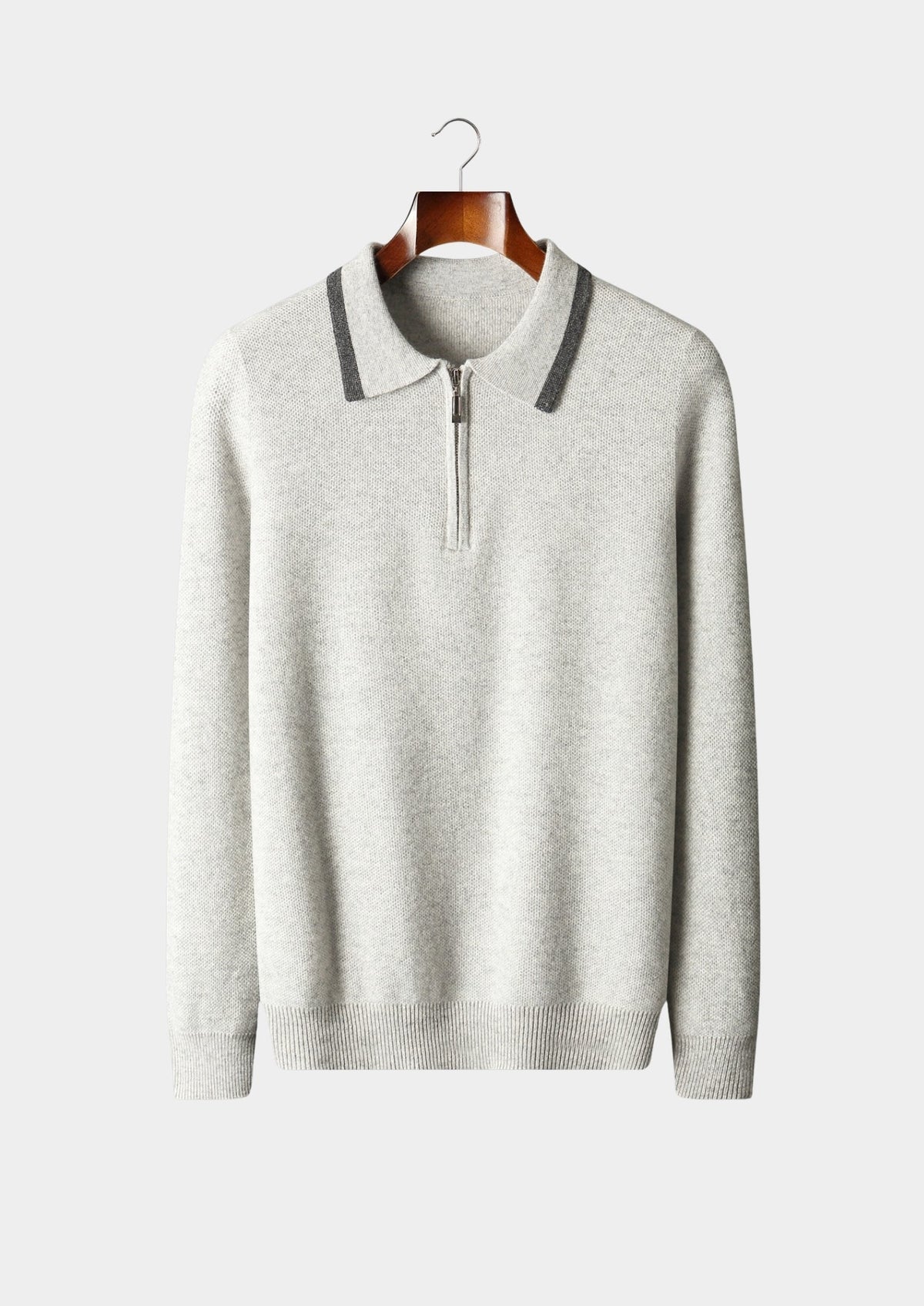 Pure Extra-Fine Merino Wool Contrast Zip Polo, view 14