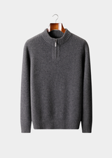 Pull demi-zip en pur cachemire gris foncé