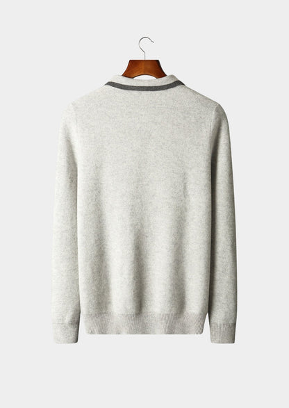 Pure Extra-Fine Merino Wool Contrast Zip Polo, view 15