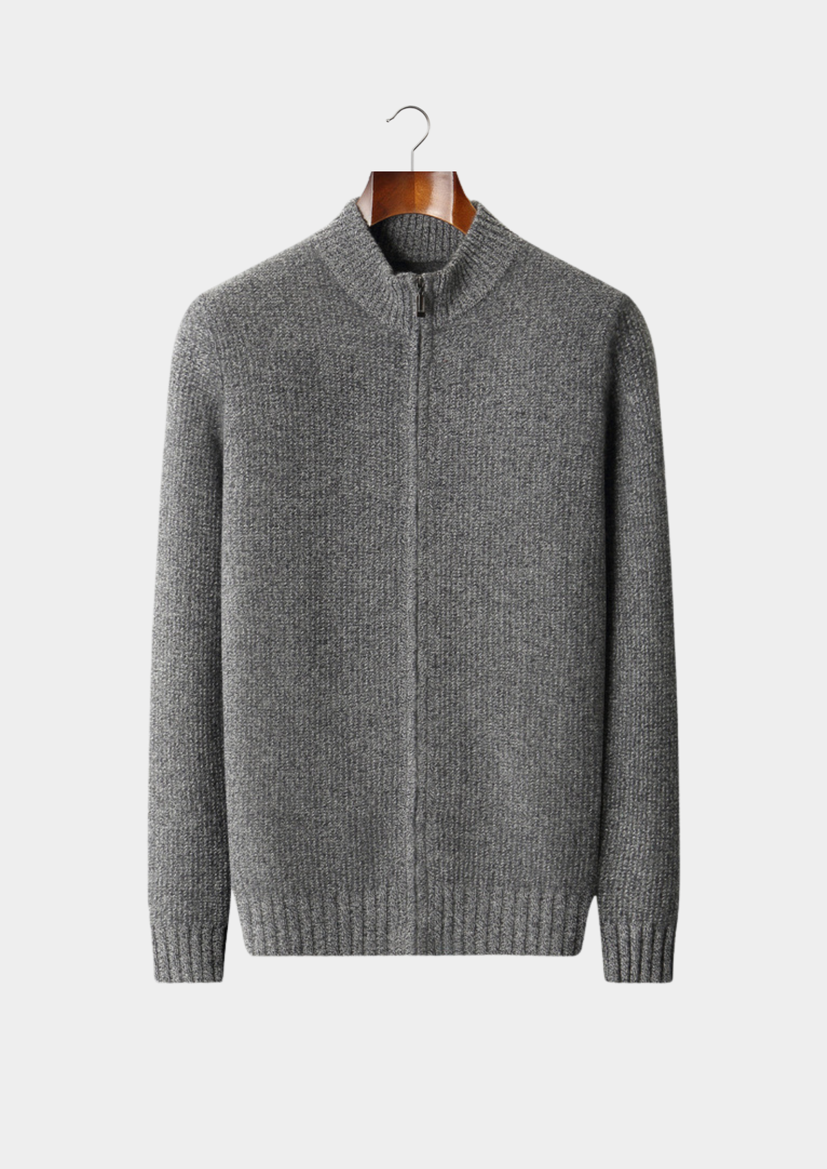 Pure Cashmere Gray Ribbed Zip Cardigan, view 1