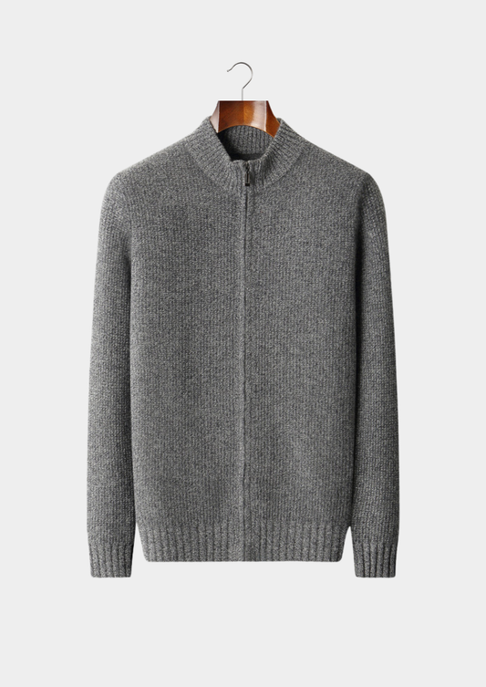 Pure Cashmere Gray Ribbed Zip Cardigan, view 1