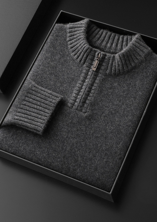 Pure Cashmere Dark Gray Half Zip Sweater, view 2