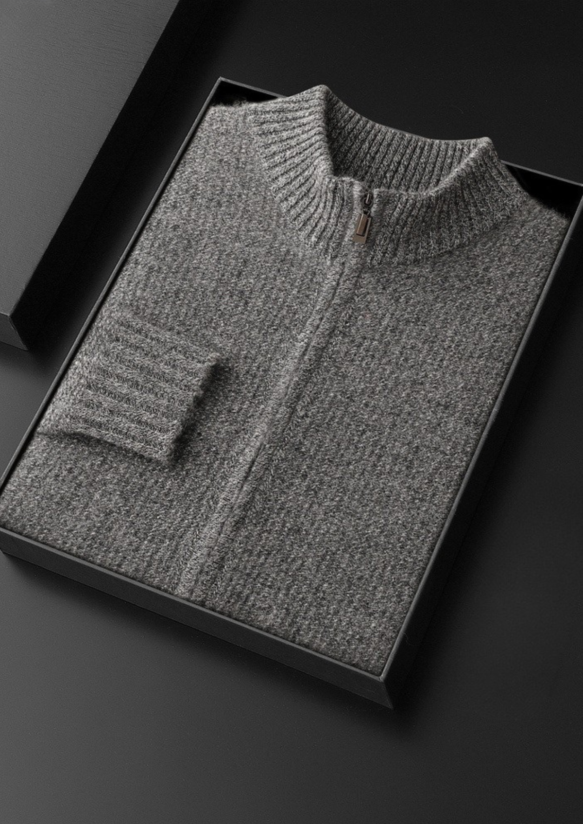 Pure Cashmere Gray Ribbed Zip Cardigan, view 2