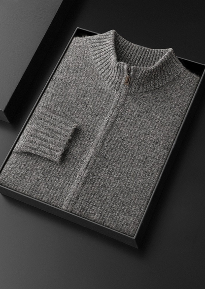 Pure Cashmere Gray Ribbed Zip Cardigan, view 2