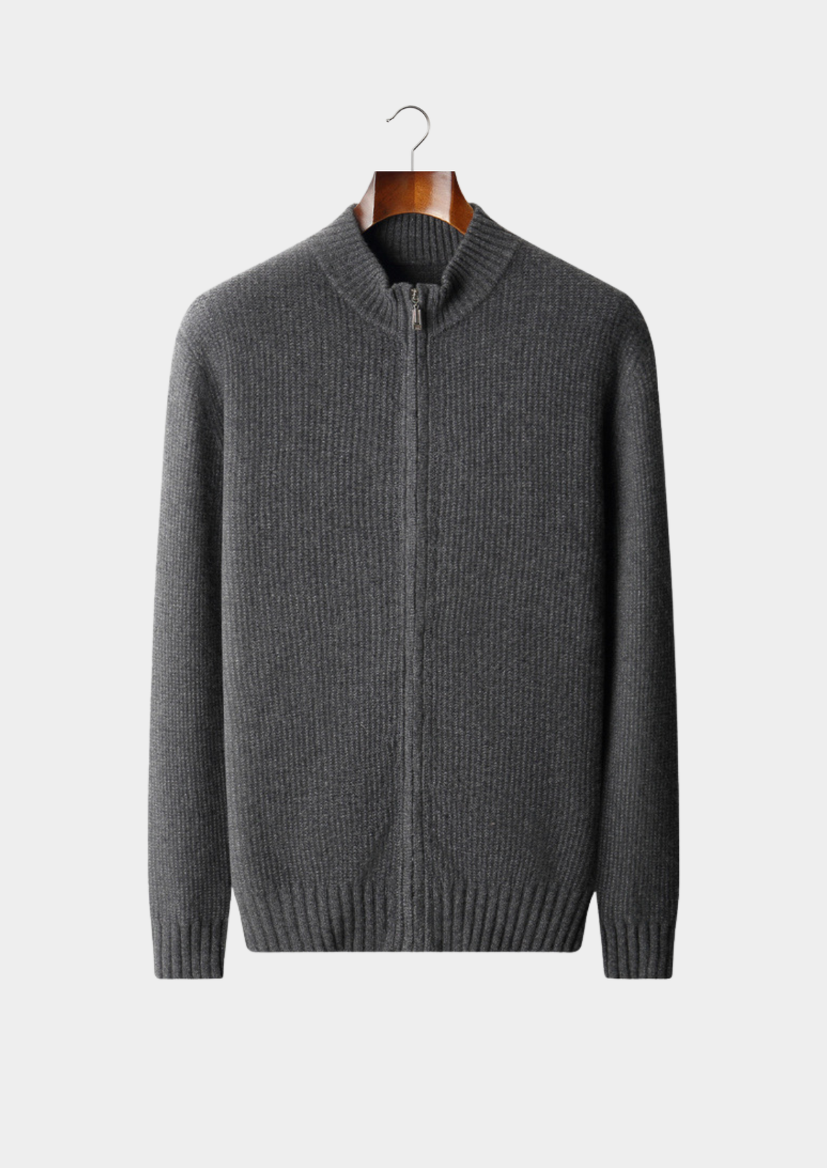 Pure Cashmere Dark Gray Ribbed Zip Cardigan, view 1
