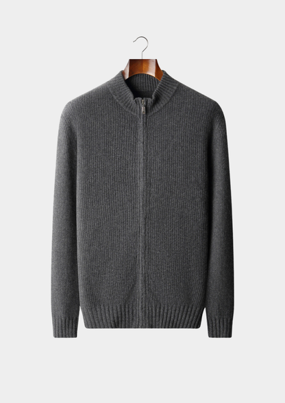 Pure Cashmere Dark Gray Ribbed Zip Cardigan, view 1