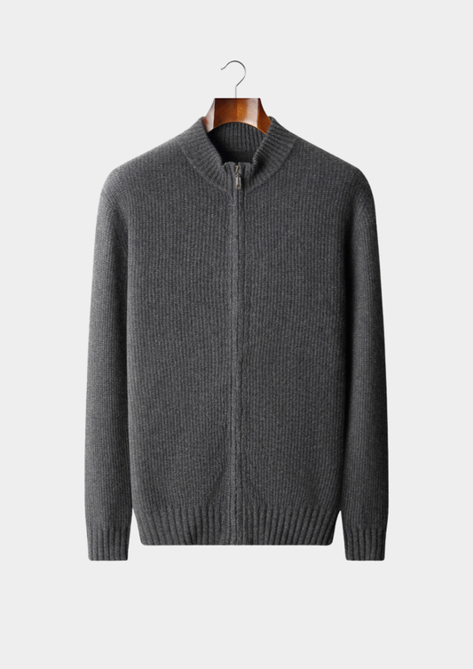 Pure Cashmere Dark Gray Ribbed Zip Cardigan, view 1