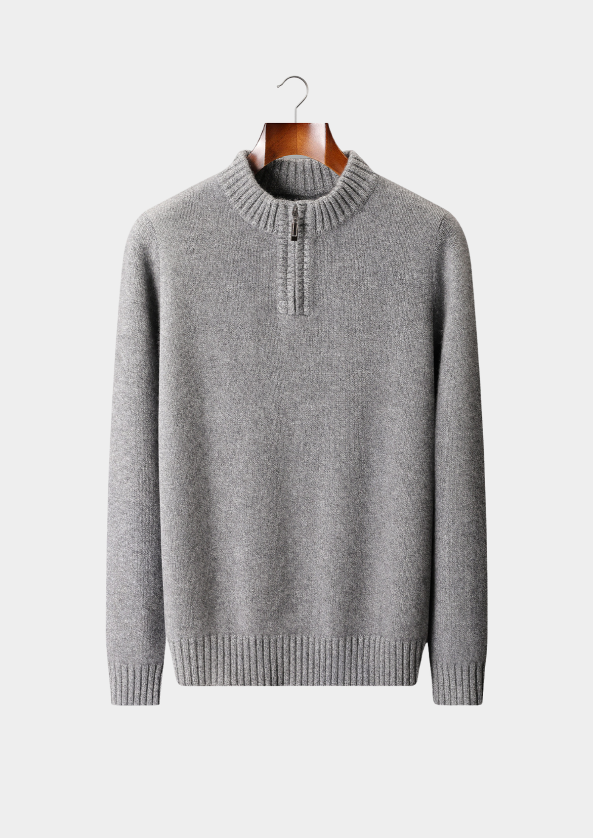 Pure Cashmere Light Gray Half Zip Sweater, view 1