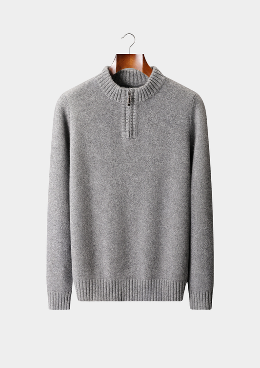 Pure Cashmere Light Gray Half Zip Sweater, view 1