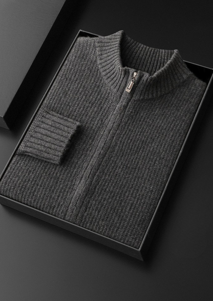Pure Cashmere Dark Gray Ribbed Zip Cardigan, view 2