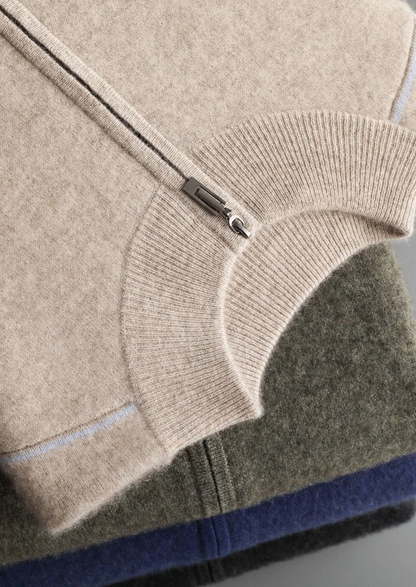 Premium Cashmere Two Tone Zip Cardigan, view 19