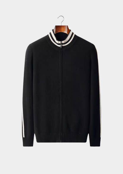 Pure Extra-Fine Merino Wool Two Tone Zip Cardigan, view 7