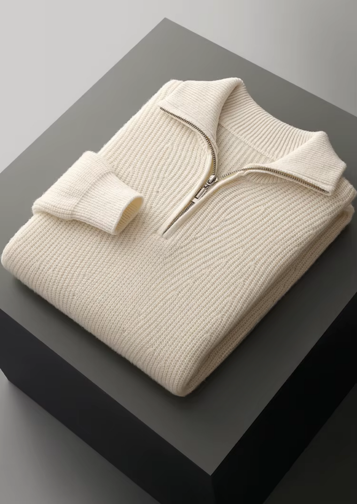 Pure Extra-Fine Merino Wool Ribbed Half-Zip, view 3