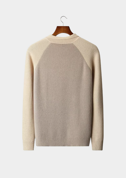 Pure Extra-Fine Merino Wool Two Tone Zipper Sweater Polo, view 2