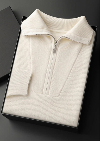 Premium Cashmere Ribbed Half-Zip Sweater, view 4