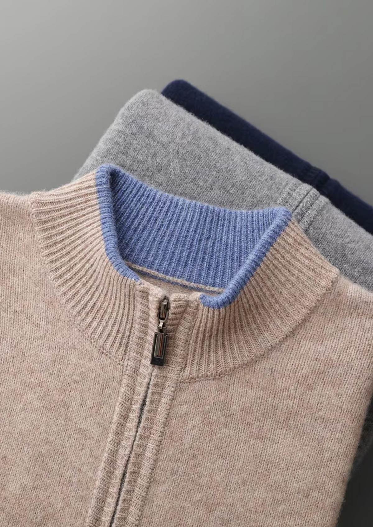 Pure Extra-Fine Merino Wool Two-Tone Zip Cardigan, view 16