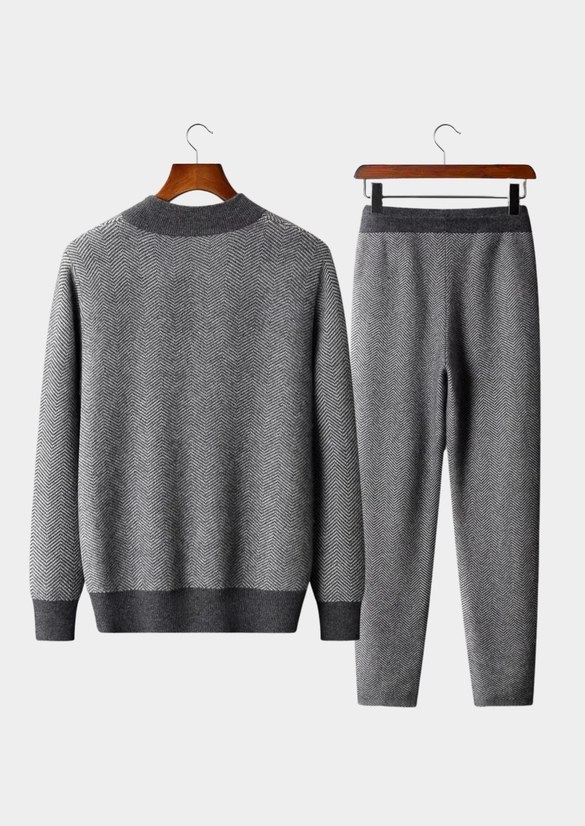Pure Extra-Fine Merino Wool Gray Herringbone Set, view 2