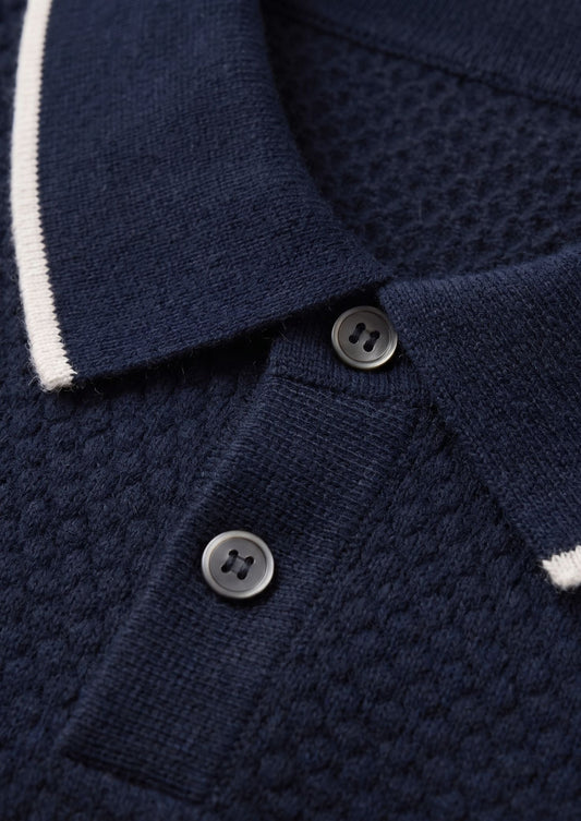 Premium Cashmere Navy Blue Two-Tone Polo, view 2