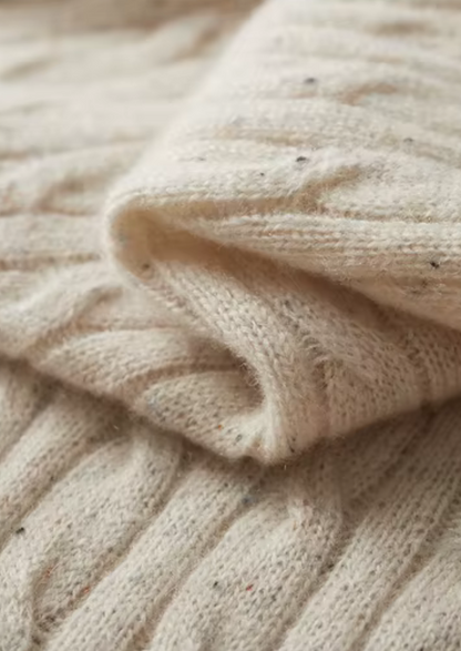 Pure Extra-Fine Merino Wool Nepped Cable Crewneck, view 3