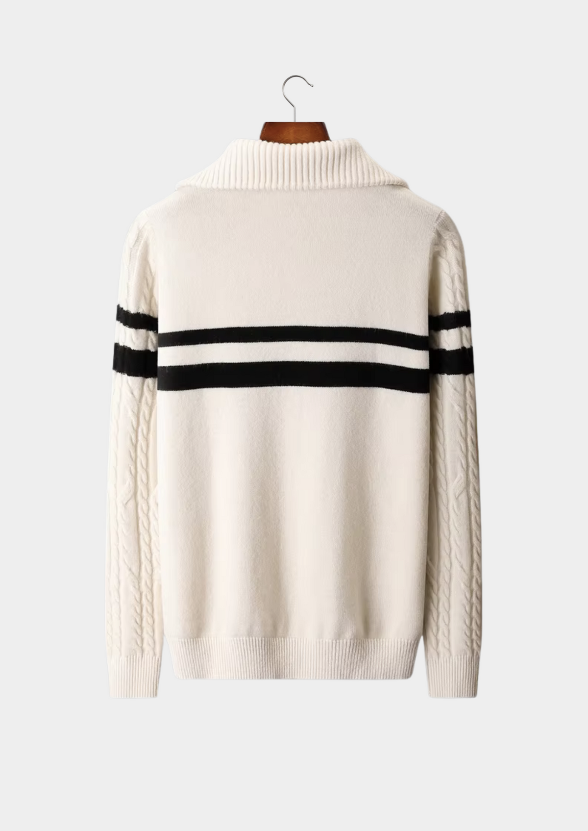 Pure Extra-Fine Merino Wool Striped Half-Zip Sweater, view 2