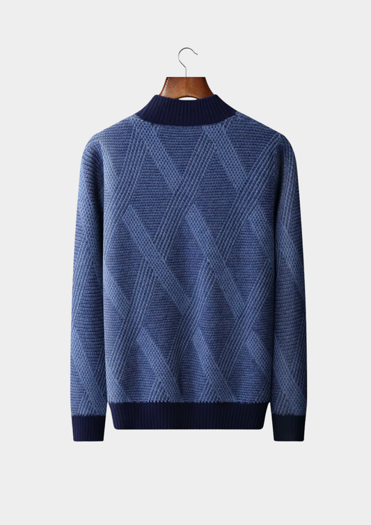 Pure Extra-Fine Merino Wool Two Tone Patterned Mockneck, view 2
