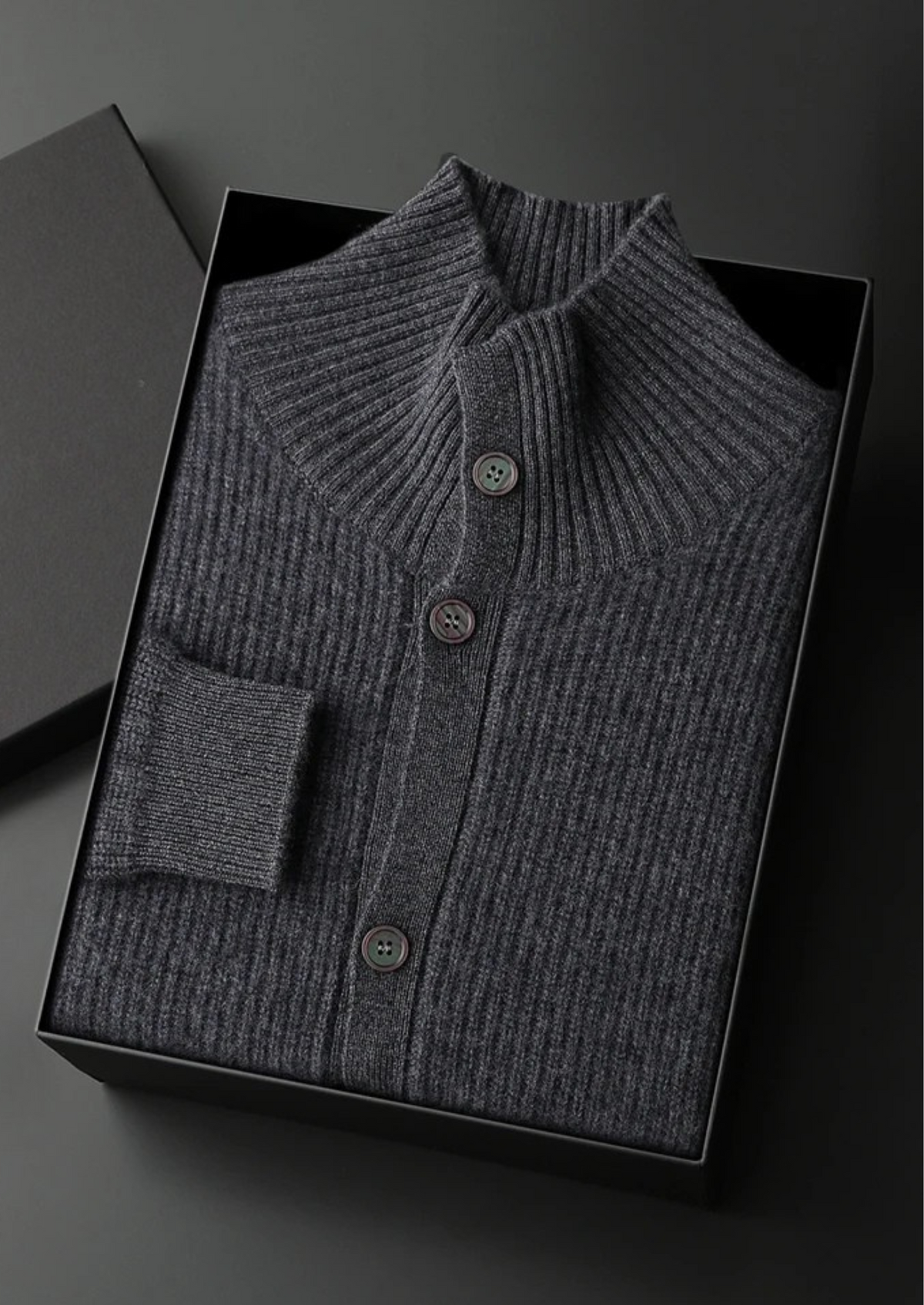 Premium Cashmere Ribbed High Collar Cardigan, view 8