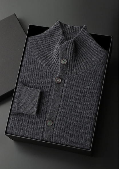 Premium Cashmere Ribbed High Collar Cardigan, view 8
