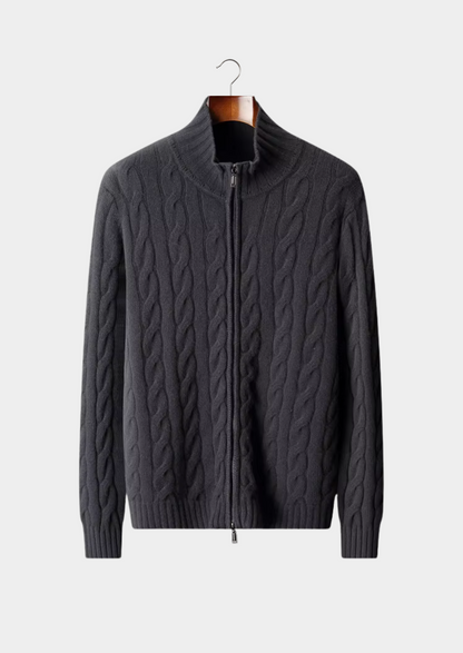 Pure Extra-Fine Merino Wool Dual-Zip Cable Cardigan, view 9