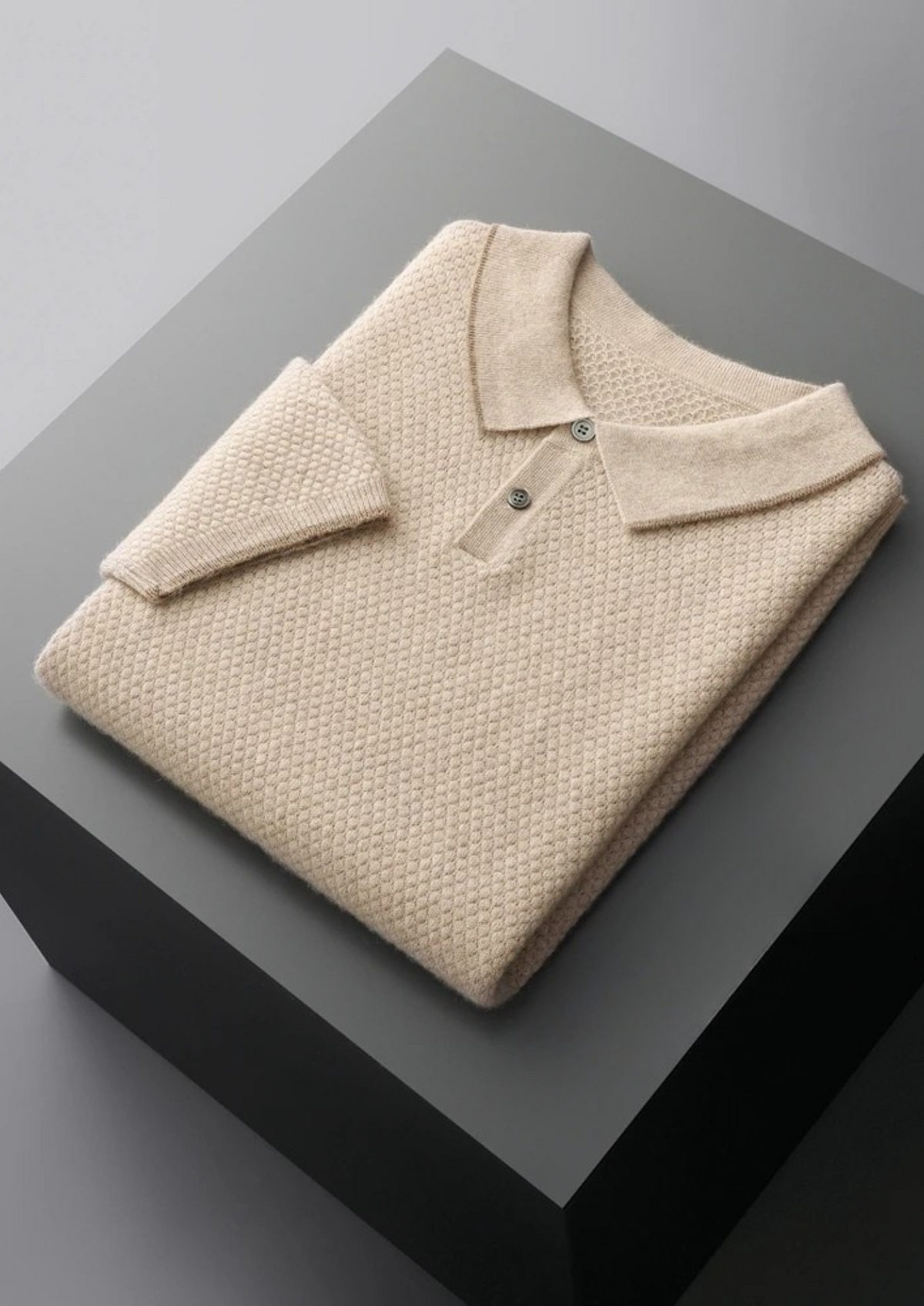 Premium Cashmere Ivory Two-Tone Polo, view 5