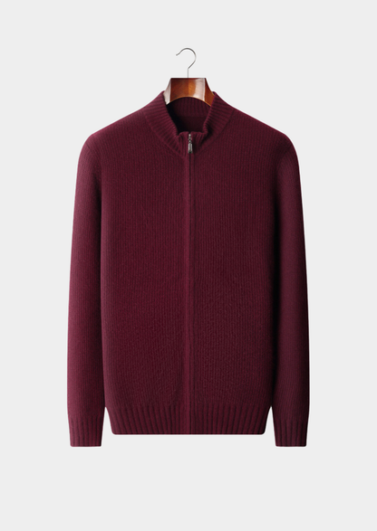 Pure Cashmere Burgundy Ribbed Zip Cardigan, view 1