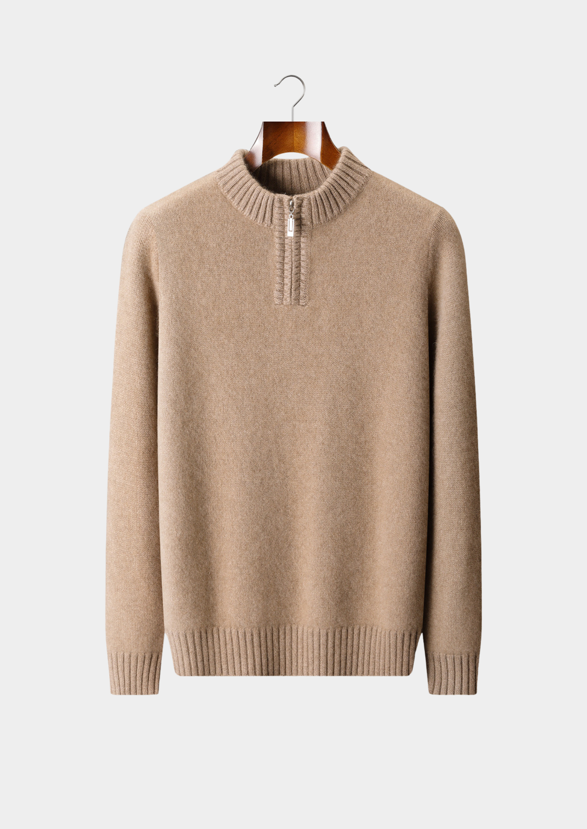 Pure Cashmere Light Beige Half Zip Sweater, view 1