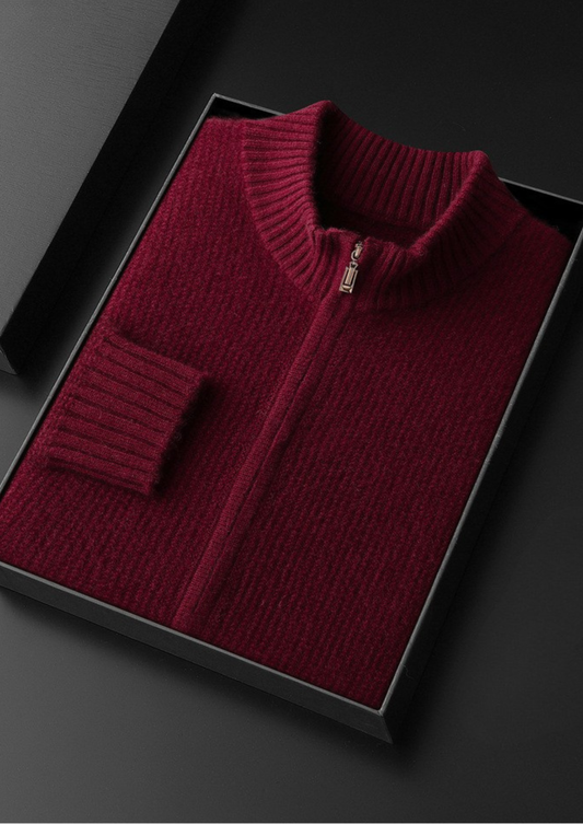 Pure Cashmere Burgundy Ribbed Zip Cardigan, view 2