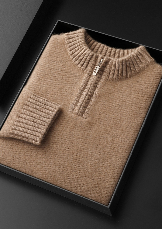 Pure Cashmere Light Beige Half Zip Sweater, view 2