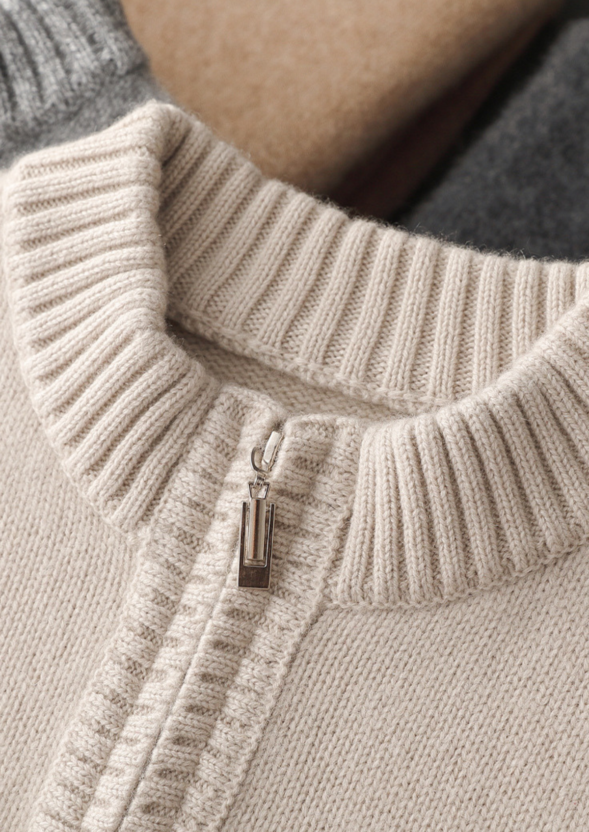 Pure Cashmere Off White Half Zip Sweater, view 10