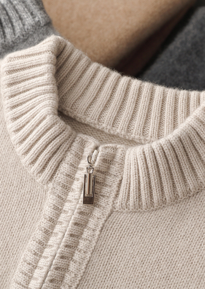 Pure Cashmere Off White Half Zip Sweater, view 10