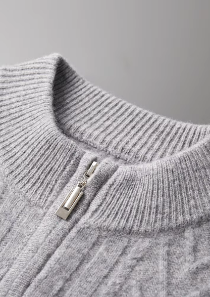 Pure Extra-Fine Merino Wool Patterned Zip Cardigan, view 7