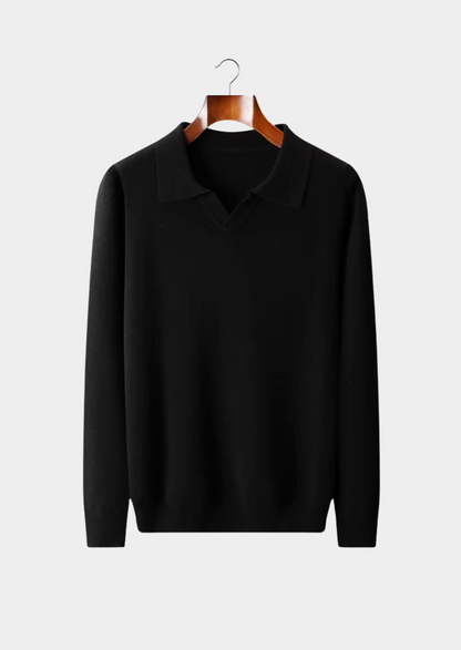 Pure Extra-Fine Merino Wool Ribbed Buttonless Polo, view 9