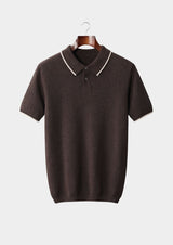 Polo bicolore premium en cachemire marron foncé