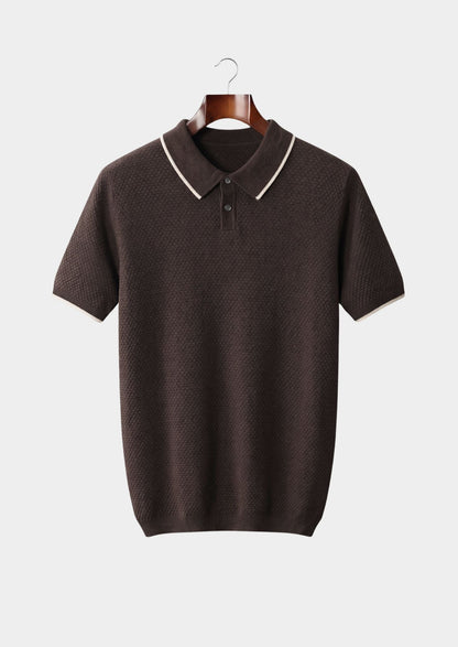 Premium Cashmere Dark Brown Two-Tone Polo, view 1