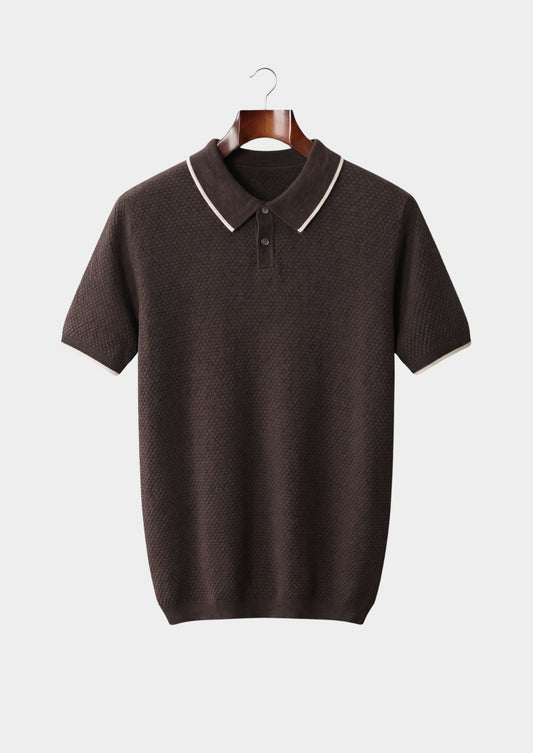 Premium Cashmere Dark Brown Two-Tone Polo, view 1