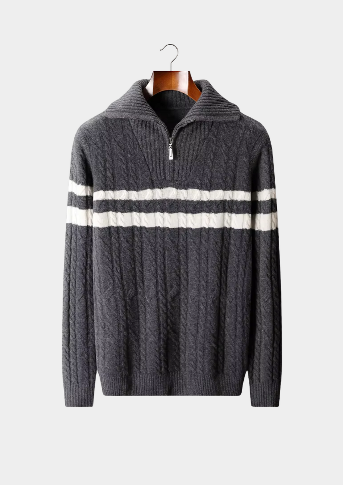 Pure Extra-Fine Merino Wool Striped Half-Zip Sweater, view 6
