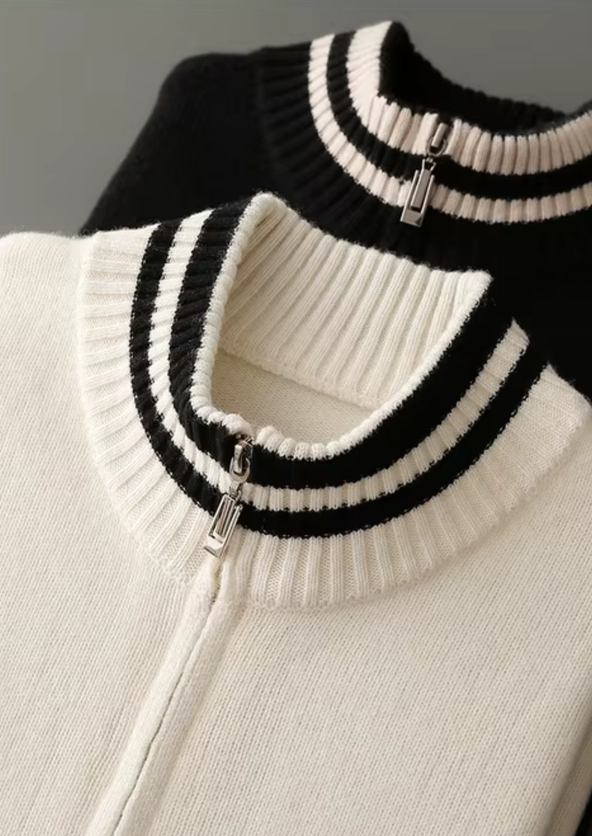 Pure Extra-Fine Merino Wool Two Tone Zip Cardigan, view 5